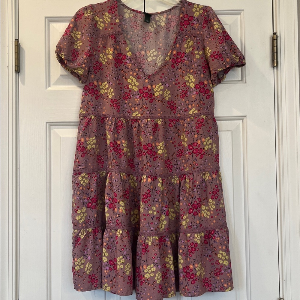 Wild Fable Floral Print Tiered Mini Dress size M